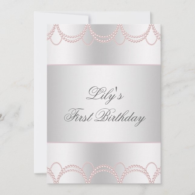 Invitation Fête de premier anniversaire des filles Perle Rose (Devant)