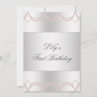 Invitation Fête de premier anniversaire des filles Perle Rose