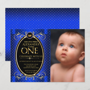 Invitation Fête de premier anniversaire du prince en bleu roy