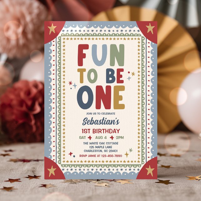 Invitation Fête de premier anniversaire fantaisiste pour garç (Créateur téléchargé)