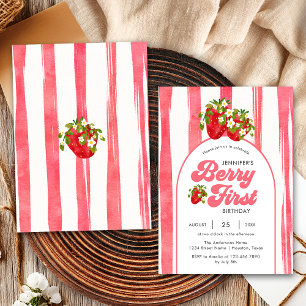 Invitation Fête de premier anniversaire Fleur Rose Rouge Frai