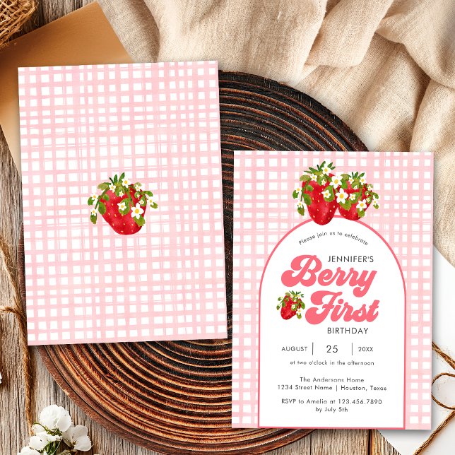 Invitation Fête de premier anniversaire Fleur Rustique Rouge  (Créateur téléchargé)