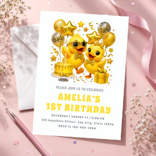 Invitation Fête de premier anniversaire jaune de luxe