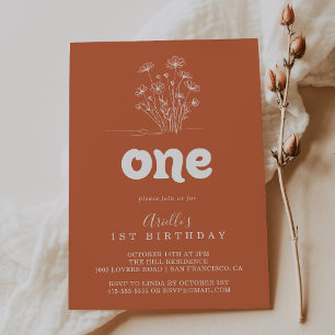 Invitation Fête de premier anniversaire minimaliste aux fleur