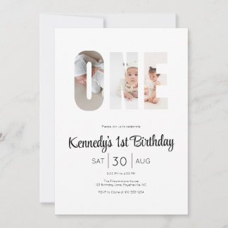 Invitation Fête de premier anniversaire minimaliste moderne
