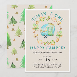 Invitation Fête de premier anniversaire One Happy Camper