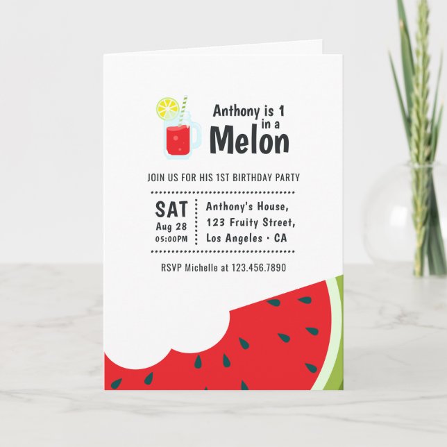 Invitation Fête de premier anniversaire One in a Melon (Devant)