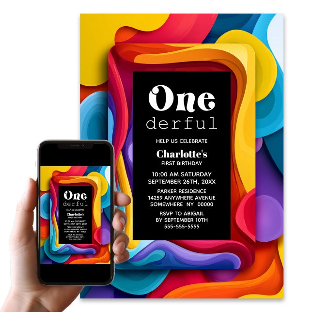 Invitation Fête de premier anniversaire Onederful Colorée (Créateur téléchargé)