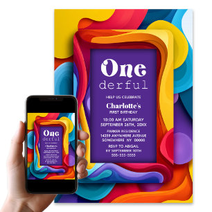 Invitation Fête de premier anniversaire Onederful Colorée