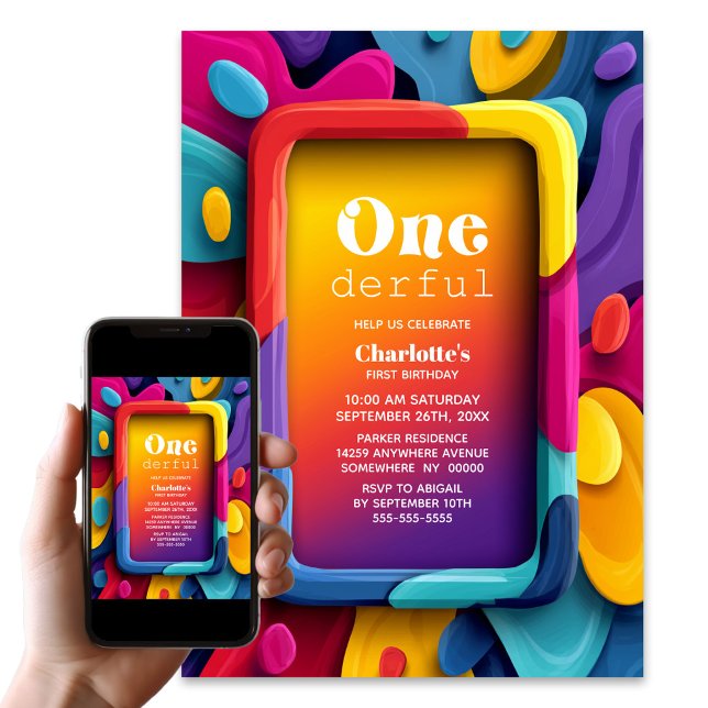 Invitation Fête de premier anniversaire Onederful Colorée (Créateur téléchargé)