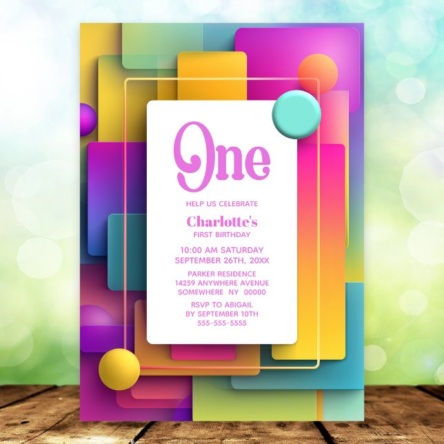 Invitation Fête de premier anniversaire pastel vibrant (Créateur téléchargé)