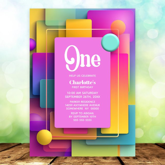 Invitation Fête de premier anniversaire pastel vibrant (Créateur téléchargé)