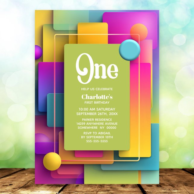 Invitation Fête de premier anniversaire pastel vibrant (Créateur téléchargé)