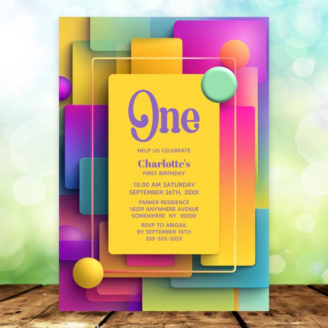 Invitation Fête de premier anniversaire pastel vibrant (Créateur téléchargé)