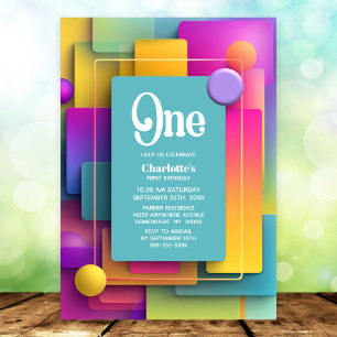 Invitation Fête de premier anniversaire pastel vibrant