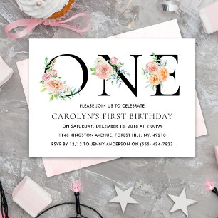 Invitation Fête de premier anniversaire simplement élégante a