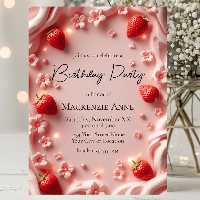 Invitation Fête de premier anniversaire Strawberry Berry (Créateur téléchargé)