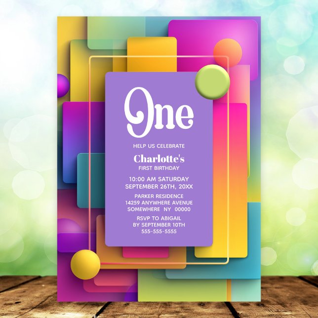 Invitation Fête de premier anniversaire Vibrant Pastel (Créateur téléchargé)