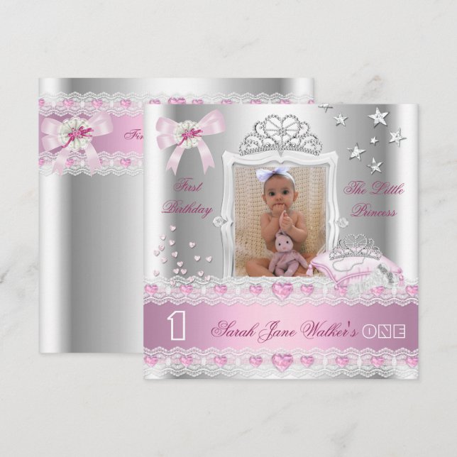 Invitation Fête de première année de la petite princesse Phot (Devant / Derrière)