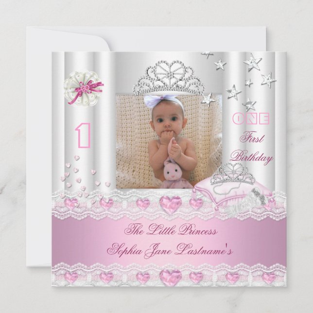 Invitation Fête de première année de petite princesse Photo (Devant)