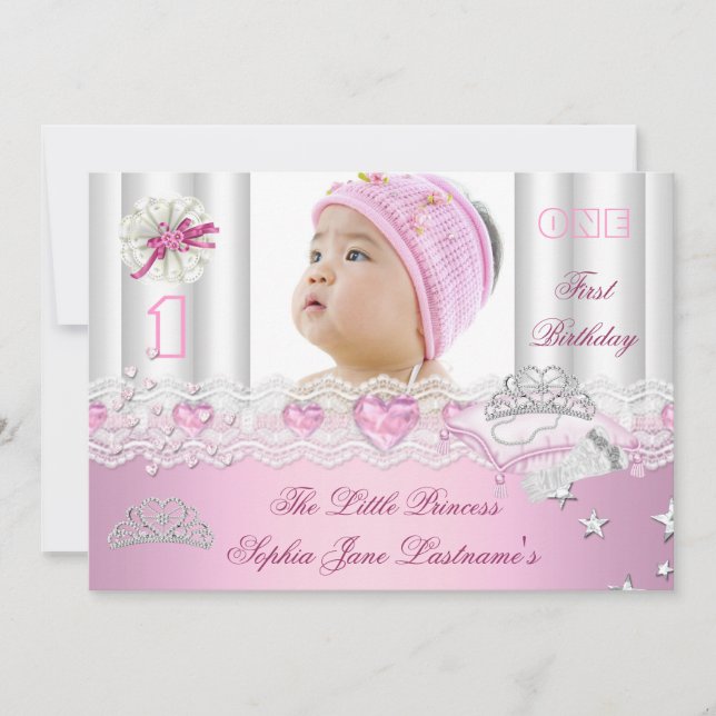 Invitation Fête de première année de petite princesse Photo (Devant)
