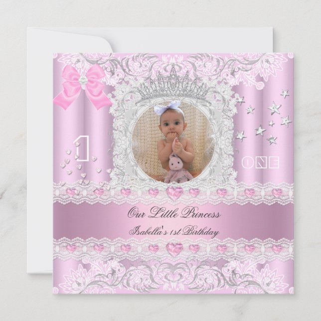 Invitation Fête de première année de petite princesse Photo (Devant)