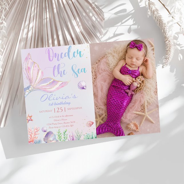 Invitation Fête de première année de sirène UNDER la mer Sirè (Créateur téléchargé)