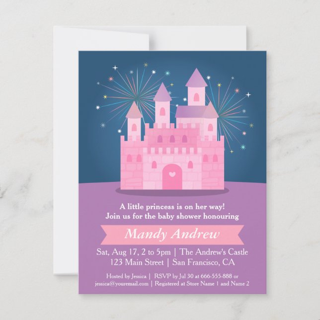 Invitation Fête de Princesse au Château avec Feux d'Artifice  (Devant)