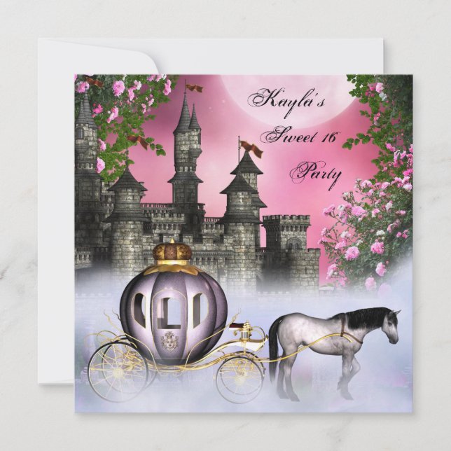 Invitation Fête de Princesse aux Roses Roses 16 ans (Devant)