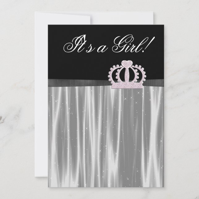 Invitation Fête de Princesse Bébé Fille Rose Noir (Devant)