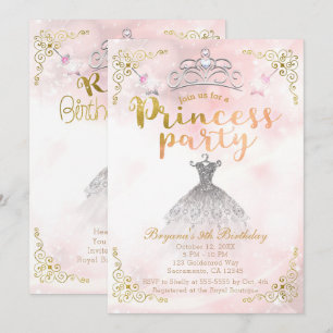 Invitation FÊTE DE PRINCESSE Fête d'anniversaire rose paillet