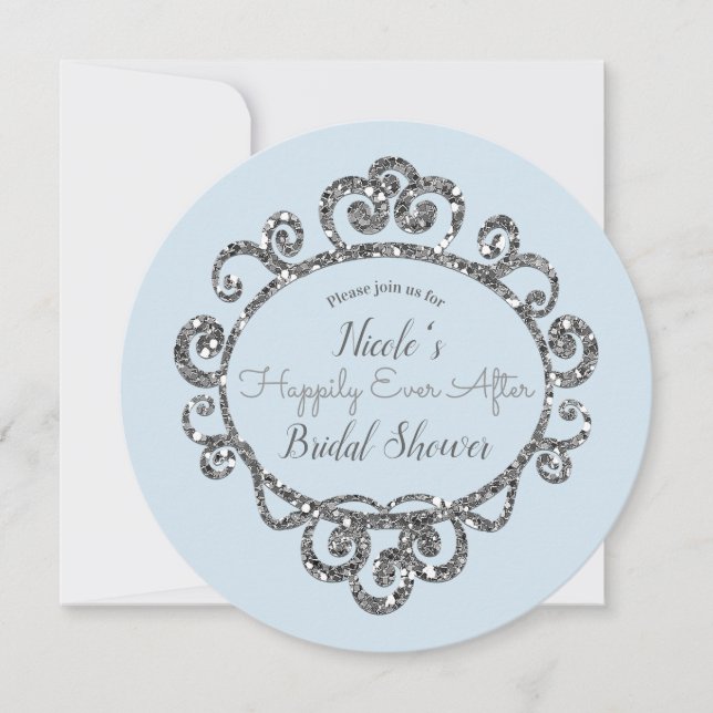 Invitation Fête de Princesse Paillettes Argentées pour Enterr (Devant)
