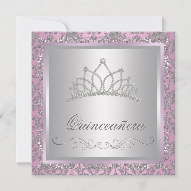 Invitation Fête de princesse rose Tiara de diamant (Devant)