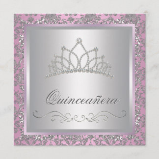 Invitation Fête de princesse rose Tiara de diamant
