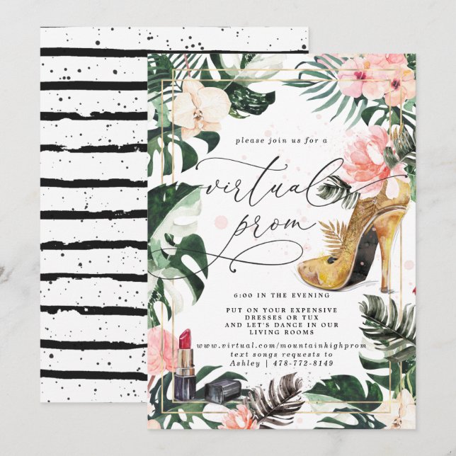 Invitation Fête de Promo Virtuelle | Monstera Tropical Exotiq (Devant / Derrière)