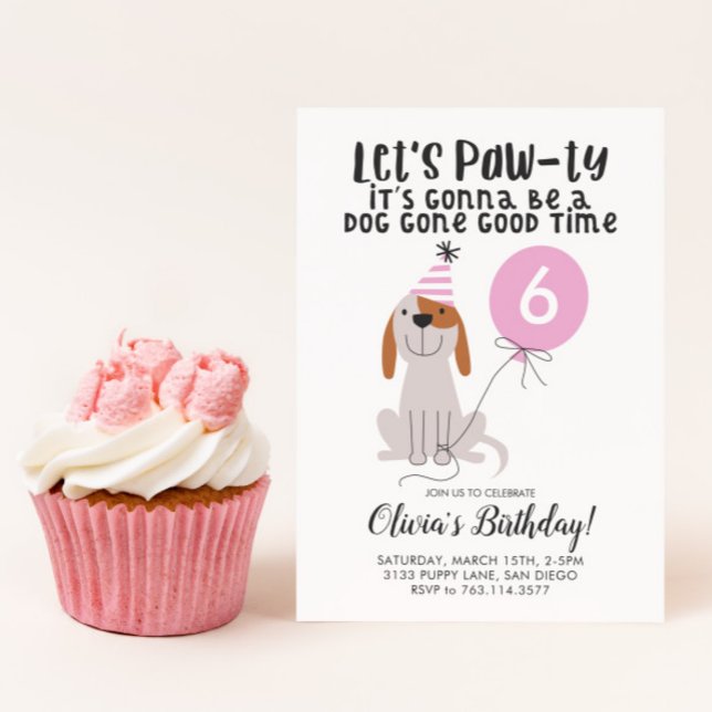 Invitation Fête de Puppy Dog Pink Birthday (Créateur téléchargé)
