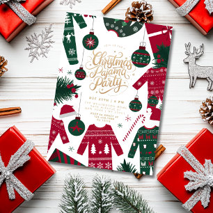 Invitation Fête de pyjama de Noël Classique Rouge Vert