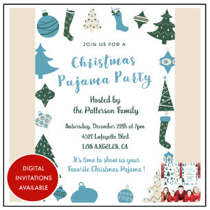 Invitation Fête de pyjama de Noël Paillettes illustration mig