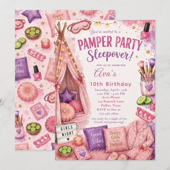 Invitation Fête de pyjama et de détente (Devant / Derrière)