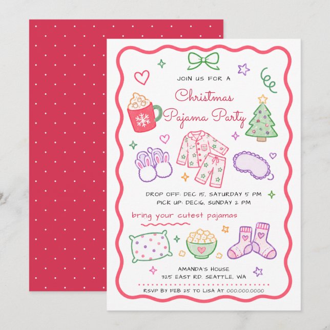 Invitation Fête de pyjama pour enfants Fête de Noël (Devant / Derrière)