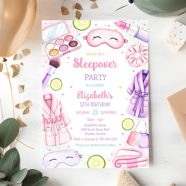 Invitation Fête de pyjama Spa Nuit de sommeil Anniversaire fa (Créateur téléchargé)