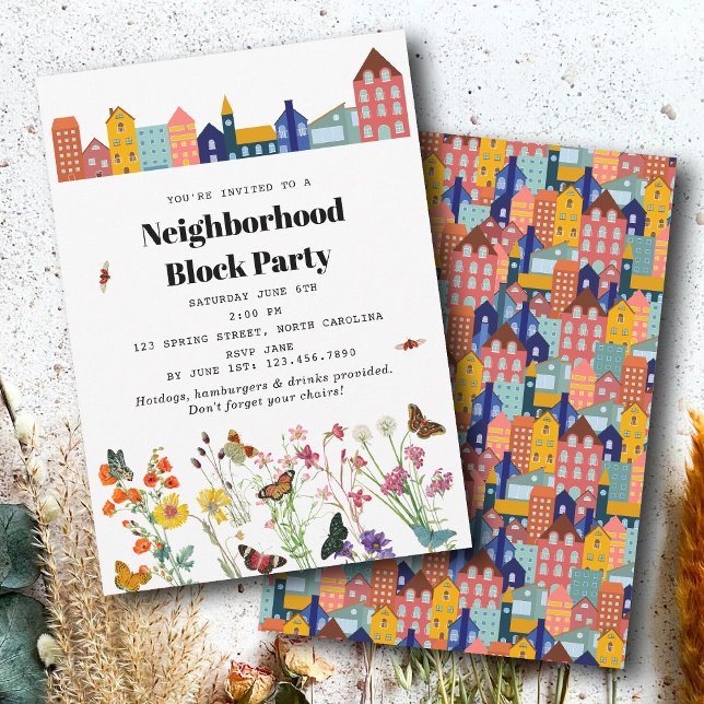 Invitation Fête de quartier BBQ de printemps dans le bloc (Spring Neighborhood BBQ Block Party Invitation)