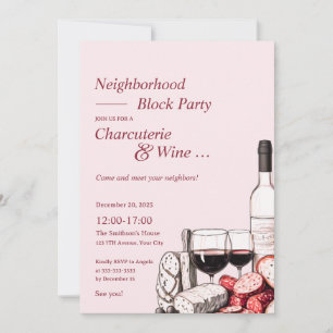 Invitation Fête de quartier Charcuterie et Vin