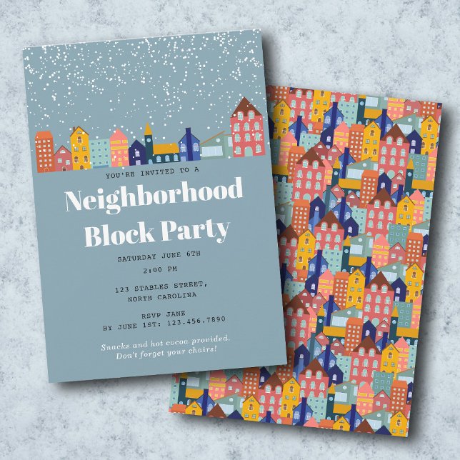 Invitation Fête de quartier de bloc de neige d'hiver (Winter Snow Neighborhood Block Party Invitation)