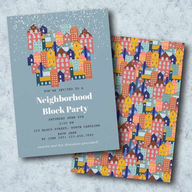 Invitation Fête de quartier de bloc de neige d'hiver (Winter Snow Neighborhood Block Party Invitation)