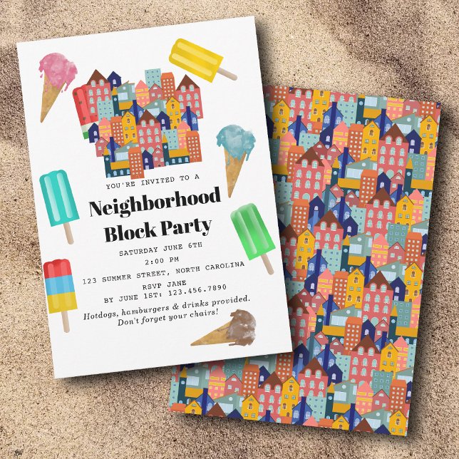 Invitation Fête de quartier d'été BBQ Block Party (Summer Neighborhood BBQ Block Party Invitation)