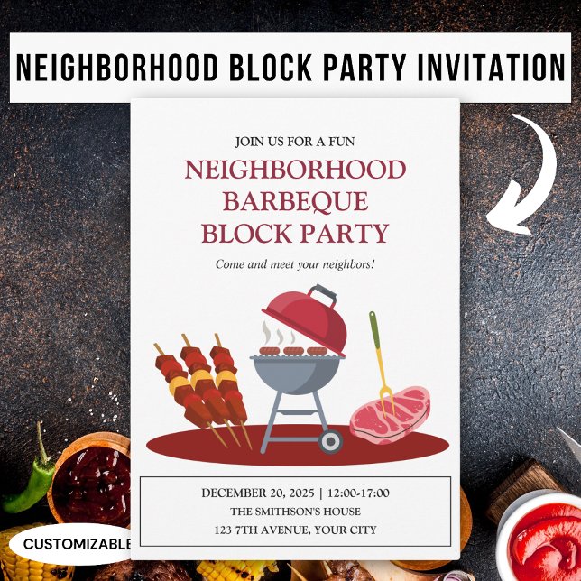 Invitation Fête de quartier en plein air avec barbecue (Créateur téléchargé)