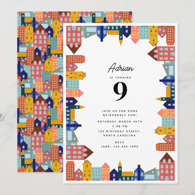 Invitation Fête de quartier Enfants Anniversaire (Devant / Derrière)