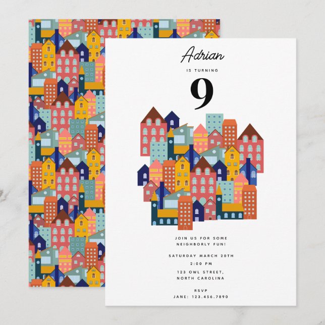 Invitation Fête de quartier Enfants Anniversaire (Devant / Derrière)