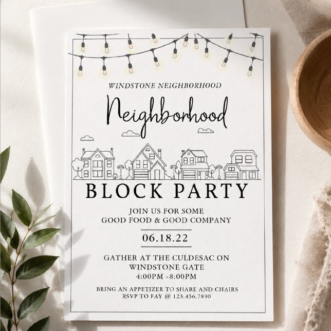 Invitation Fête de quartier | Noir Blanc | BBQ  (Créateur téléchargé)